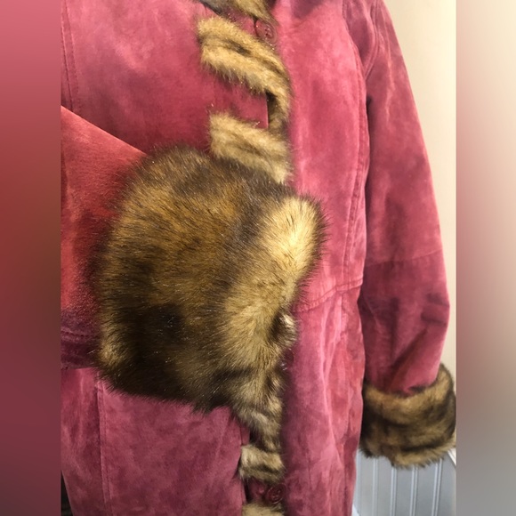 DENNIS BASSO Dusky Rose Long Line Suede Hooded Pea Coat w Pockets Sz MED NWOT - Picture 5 of 12